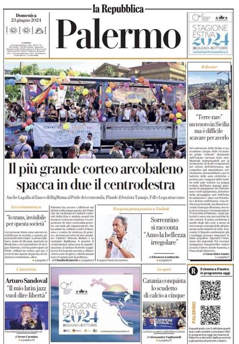 Prima pagina Repubblica Palermo Il più grande corteo arcobaleno