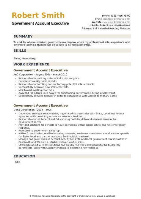 Government Account Executive Resume Samples Qwikresume