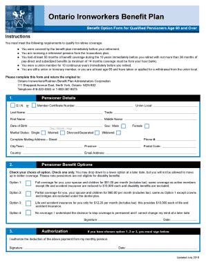 Fillable Online Benefit Option Form For Qualified Pensioners Age 60 And