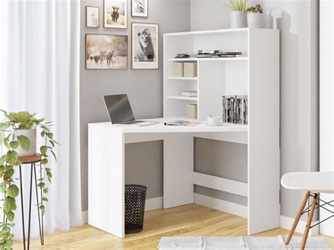 Bureau d angle ZAYDA blanc avec bibliothèque