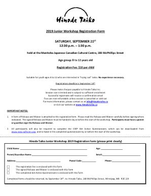 Fillable Online 2019 Junior Workshop Registration Form Fax Email Print