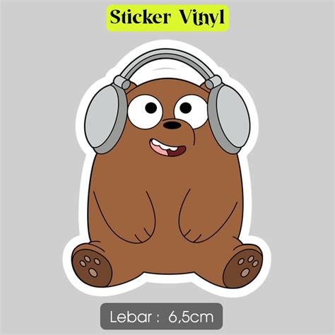 Jual Stiker We Bare Bears Grizzly Listen To Music Sticker Lucu Vinyl