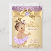 Lilac Gold Ballerina Princess Baby Shower Brunette Invitation Zazzle