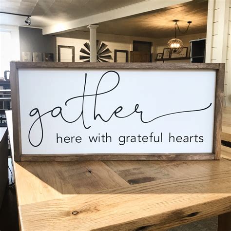 Gather Here With Grateful Hearts Framed Wood Sign Dining Room Etsy