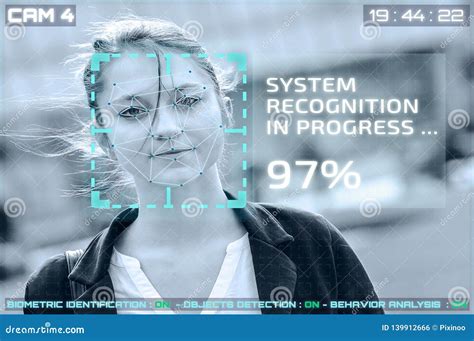 Simulation of a Screen of Cctv Cameras with Facial Recognition Stock ...