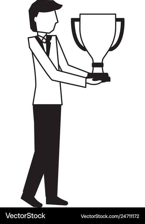 Businessman Holding Trophy Award Success Vector Image