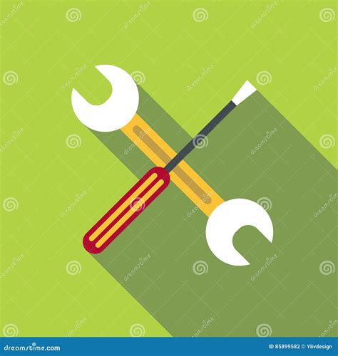 Screwdriver And Wrench Icon Flat Style Stock Vector Illustration Of