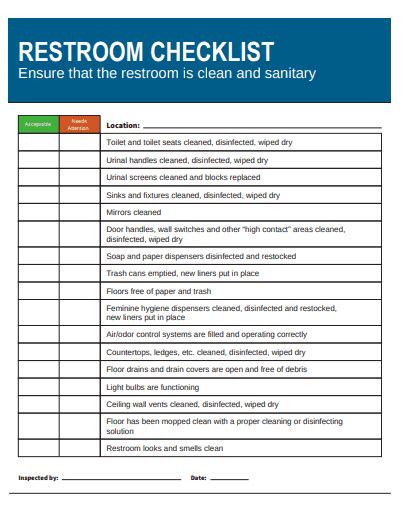 6 Toilet Cleaning Checklist Templates Word Excel Fomats