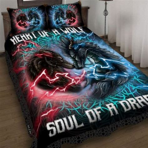 Wolf Dragon Couple Quilt Set Heart Of A Wolf Soul Of A Dragon Luvingift