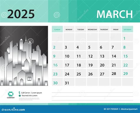 March 2025 Template Calendar 2025 Year Design Desk Calendar 2025