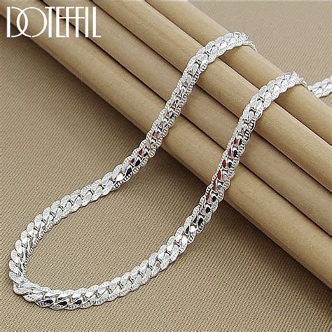 DOTEFFIL 925 Sterling Silver 6mm Side Chain 16 18 20 22 24 Inch