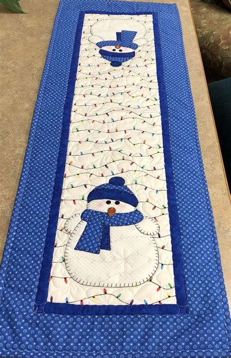 Blue Snowman Hand Appliqué Quilted Table Runner Etsy in 2024