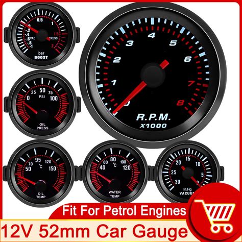 Hd Mm Smoke Lens Auto Tachometer White Led Rpm Meter Car Boost