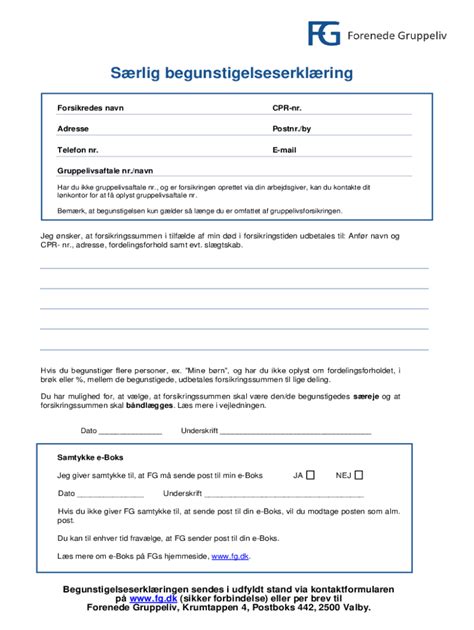 Fillable Online Og Er Forsikringen Oprettet Via Din Arbejdsgiver Kan