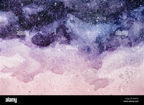 full frame image of night sky painting with purple and pink watercolor paints background Stock ...