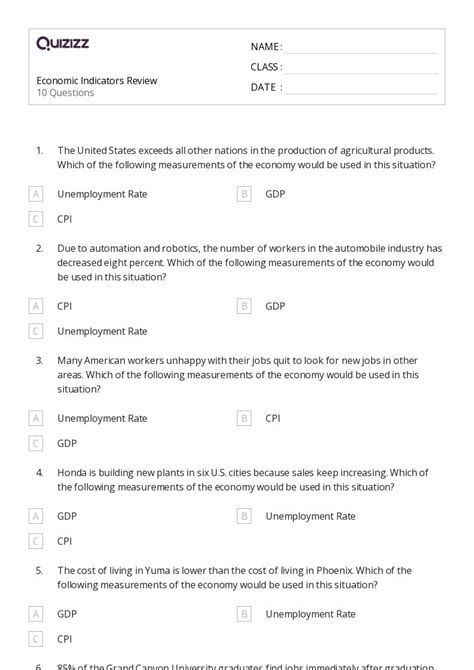 50 Economic Indicators Worksheets For 12th Grade On Quizizz Free And Printable