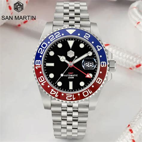 San Martin Reloj De Lujo Gmt Para Hombre Pulsera Bidireccional De Cer