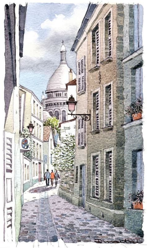 Rue Saint Rustique à Montmartre Paris Paris painting Watercolor