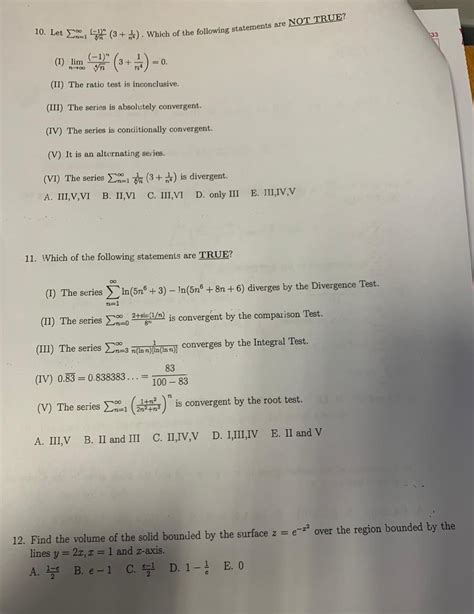 Solved 10 Let ∑n1∞3n−1n3nπ1 Which Of The Following