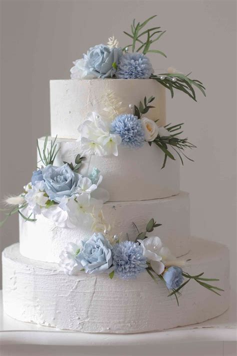 Dusty Blue And White Floral Decoration For Wedding Cake Dusty Blue And