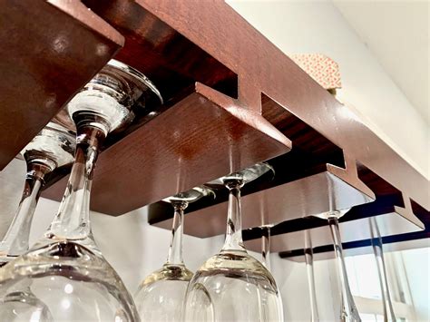 Stained Floating Wine Shelf Wine Glass Rack Etsy