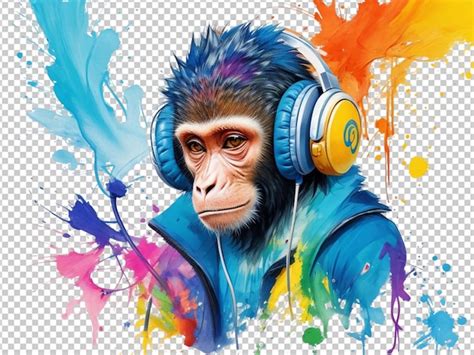 Cool Monkey With Headphones Listening Music Premium Ai Generated Psd