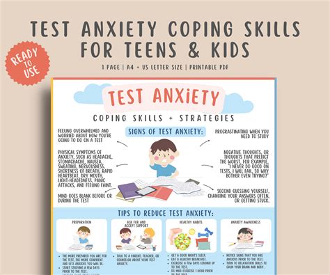 Test Anxiety Coping Skills Strategies Handout For Teens Kids Reduce