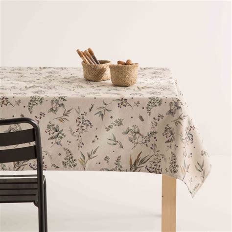 Nappe En Lin Taupe Imprim E Avec Traitement Anti Taches X Cm