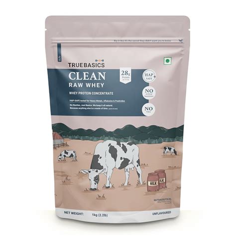 TrueBasics Clean Raw Whey Protein Concentrate Powder (Unflavoured, 1kg