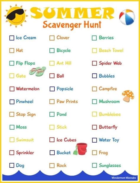 Printable Summer Scavenger Hunt Summer Scavenger Hunts Scavenger