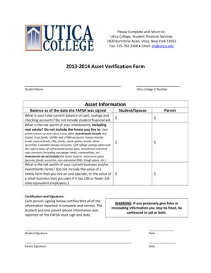 Fillable Online Utica Asset Verification Form Asset