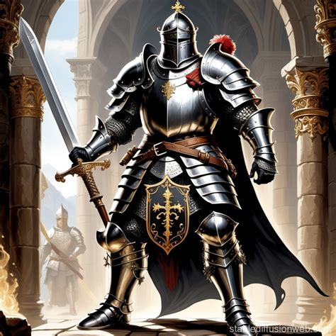 D D Middle Aged Knight In Platemail Armor Holding The Hilt Of A Large