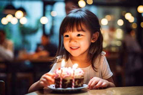 Niña Apagando Velas En Su Pastel De Cumpleaños Foto Premium