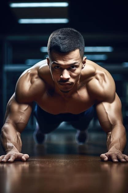 Disparo De Un Joven Haciendo Flexiones En El Gimnasio Creado Con