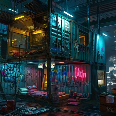 Cyberpunk Container Homes In 2024 Cyberpunk Aesthetic Cyberpunk City