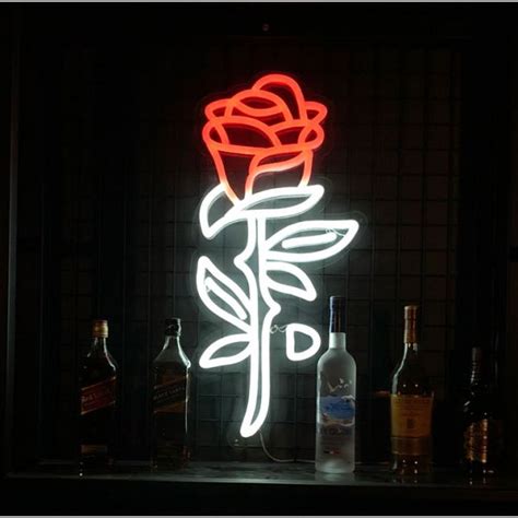 The Rose Neon Wall Art | White & Red LED Neon Sign Aesthetic