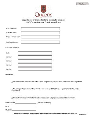 Fillable Online Department Of Biomedical And Molecular Sciences Phd Fax