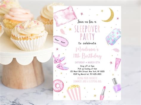 Editable Slumber Party Birthday Invitation Sleepover Birthday Invite