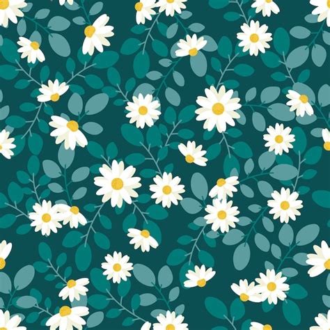 Premium Vector Cute White Daisy Flower Flat Style Seamless Pattern