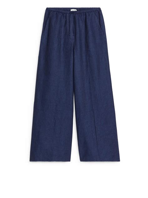 Arket Loose Linen Trousers In Dark Blue Endource