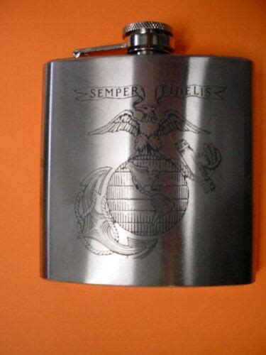 6 OZ STAINLESS FLASK WITH ENGRAVED MARINE LOGO NEW USMC