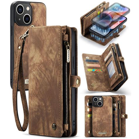 Caseme Iphone 13 Zipper Wallet Case With Wrist Strap Coffee