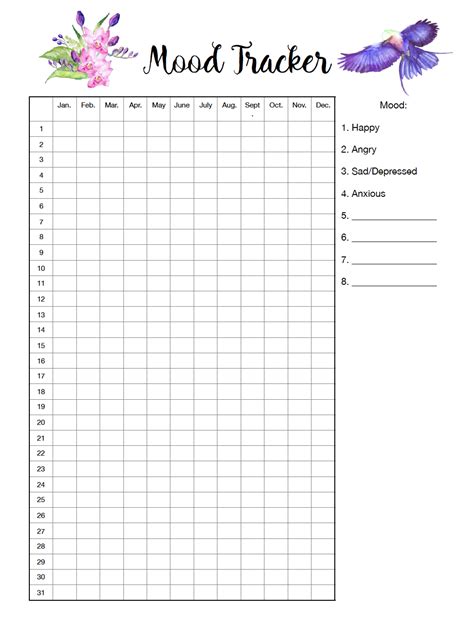 The Best Printable Mood Chart Roy Blog