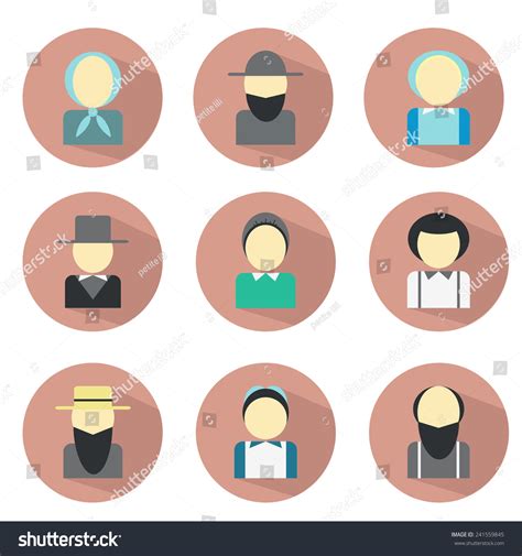 Set Flat Icons Amish People Your Stock Vector 241559845 Shutterstock
