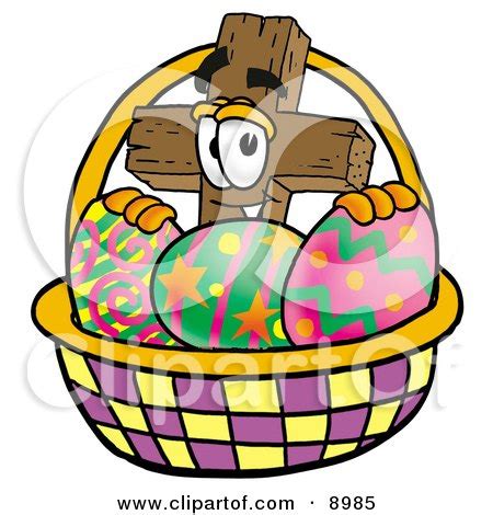 Clipart Picture of a Wooden Cross Mascot Cartoon Character in an Easter ...