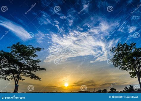 Sunrise on Blue Sky Background Stock Image - Image of landscape, left: 123233817