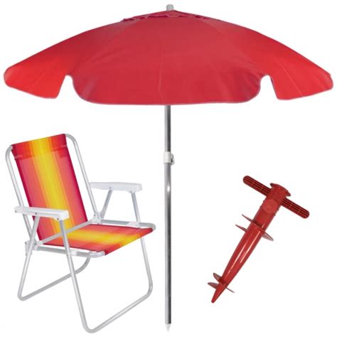 Mandiali E Shop Kit Praia Guarda Sol Vermelho M Cadeira De