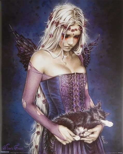 Victoria Frances Cat Pinup Gothic Angel Silk Poster Decorative Painting