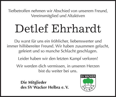 Traueranzeigen Von Detlef Ehrhardt Abschied Nehmen De