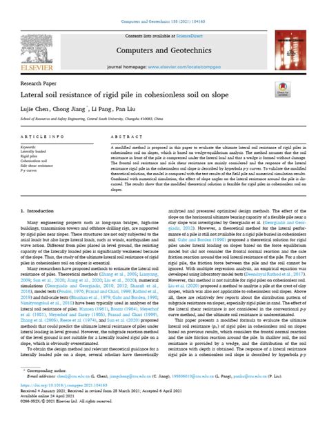Lateral Soil Resistance Of Rigid Pile In Cohesionless Soil On Slope